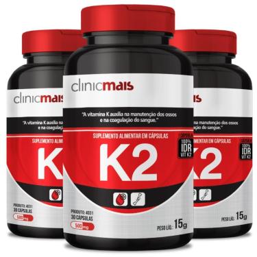 Imagem de COMBO 3 VITAMINA K2 MENAQUINONA-7 MK-7 65MCG COM 30 CAPS CADA TOTAL 90 CAPS - CLINICMAIS-Unissex