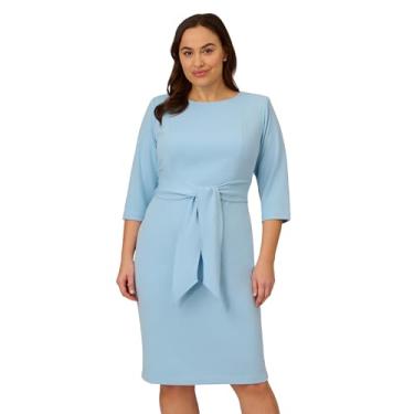 Imagem de Adrianna Papell Bainha feminina de malha crepe com laço na cintura, Blue Mist, 15 Plus Size