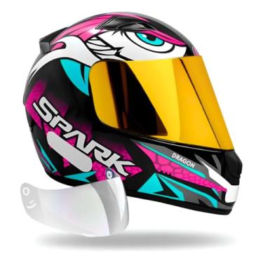 Imagem de Capacete Ebf Spark Dragon Rosa Brilhante + Viseira Dourada 2.2mm Ant-Risco (56)