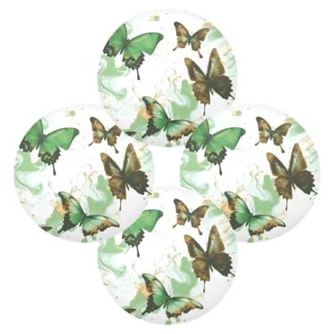 Imagem de Wassud Jogo americano conjunto de 4 tapetes de mesa redondos de borboletas verdes e marrons para cozinha e jantar, laváveis e resistentes ao calor, decoração de mesa 39 cm