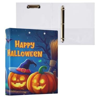 Imagem de CEBUGI Fichário redondo Jack-o-Lantern Pumpkins com 3 anéis de 3 anéis para fichário com 200 folhas, pastas com 3 bolsos transparentes de PVC para escritório, 31,5 x 27 x 6 cm, 1 pacote