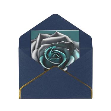 Imagem de SKKNT Cartões comemorativos para todas as ocasiões com estampa de flores rosa cinza azul-petróleo versáteis com envelopes 11,4 x 15,2 cm