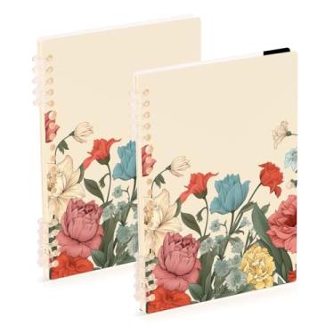 Imagem de Burbuja Cadernos de flores retrô, papel pautado universitário A5 com 60 folhas, fichário para diário, escritório, 2 unidades