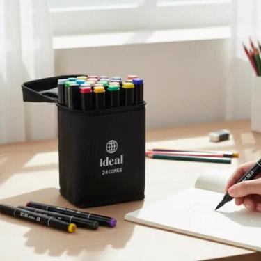 Imagem de Estojo com 24 Canetas de Colorir Desenhar Hidrográficas Marcadora Ativ