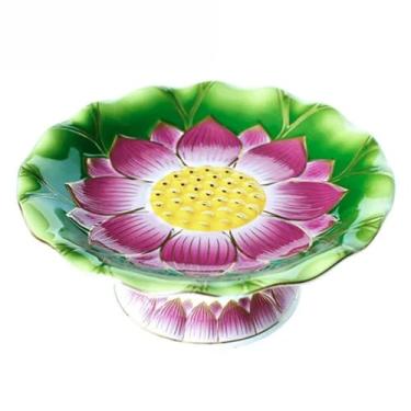 Imagem de FENNYYAR Prato de oferta de cerâmica lótus, prato de frutas frontal de Buda de 20 cm