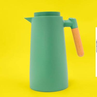 Imagem de Garrafa Térmica Inox 1 Litro, Cabo Madeira, Tampa Rosqueável com Vedação, Aço Inox e Plástico Resistente, 25cm Altura