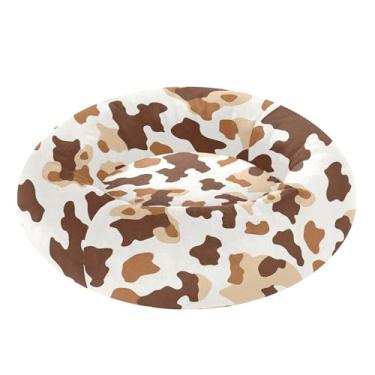 Imagem de SEHANY Cama de cachorro com estampa de vaca marrom, removível e lavável, pequena, redonda, cama de gato fofa, super macia, confortável para animais de estimação com fundo antiderrapante para cães