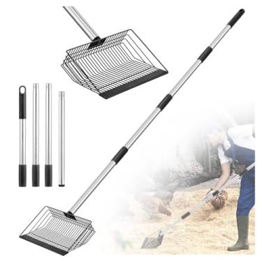 Imagem de Ipixune Pá de cocô de galinha ajustável, ancinho de frango de aço inoxidável resistente com haste de 3 compartimentos, pá multiuso para resíduos de animais de estimação e colher de feno - 91 cm/127 cm