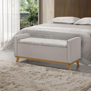 Imagem de Banco Recamier Baú para Quarto Casal 100cm Linho com Base de Madeira S