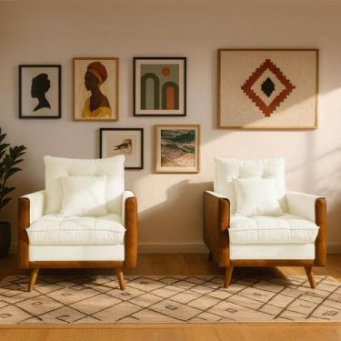 Imagem de 2 Poltrona Reclinável Londres material sintético Nozes e Linho Confort