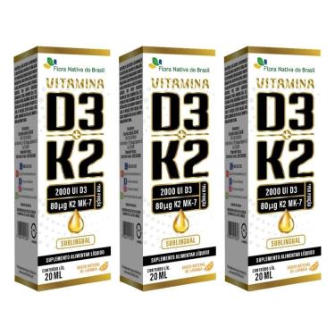 Imagem de Kit 3x Vitamina D3 + K2 Gotas Sublingual Laranja 20ml Flora Nativa do Brasil-Unissex