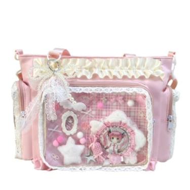 Imagem de Bolsa de ombro de renda itabag com babados, bolsa de exibição de pino com crachá de anime, rosa, Medium
