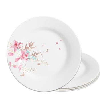 Imagem de Jogo 4 Prato Raso De Vidro Branco Flowers Bord 25,5cm Em Casa Tem