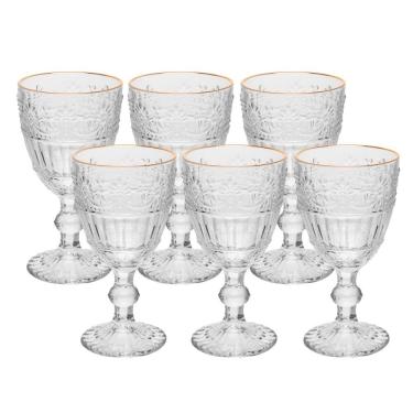 Imagem de Jogo 6 Taça De Cristal Ecológico Para água Suco Mauve Com Fio De Ouro 320ml Wolff