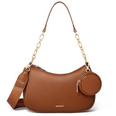 Imagem de Bolsa de ombro feminina – bolsa transversal pequena de couro vegano bolsas Hobo com 2 alças para uso diário, Marrom, Medium, Bolsa transversal e de ombro 2 em 1