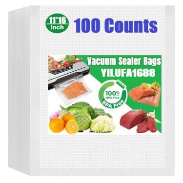 Imagem de Sacos seladores a vácuo 100 galões 28 x 40,6 cm para sacos de congelador com vedação a vácuo, sacos de cozinha sous vide, rolos pré-cortados, armazenamento de alimentos, grau comercial, hermético