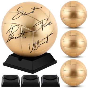 Imagem de Hiboom 1 peça de ouro autografado voleibol com suporte de exibição bomba de ar para troféus ensino médio aniversário coaching presente prêmios festa campeonato