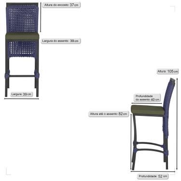 Imagem de 7 Banquetas Em Alumínio Roma Preta Corda Náutica Tecido 13 Azul