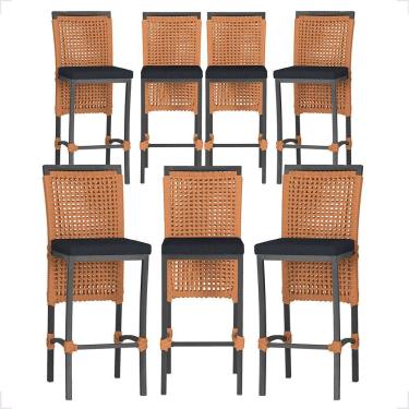 Imagem de 7 Banquetas Em Alumínio Roma Preta Corda Náutica Tecido 12 Terra Cota