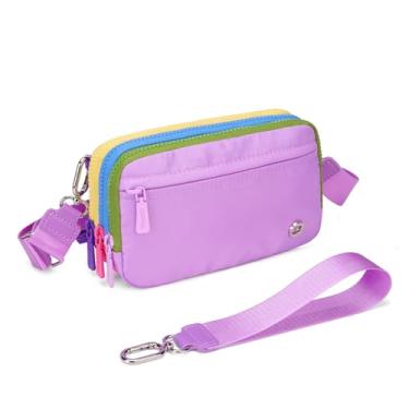 Imagem de Jooniter Carteiras de pulso para mulheres, bolsas transversais quadriculadas para mulheres, bolsa de mão de ombro de nylon com alça ajustável, A2 - roxo claro, 7.48" x 4.72" x 2.16"
