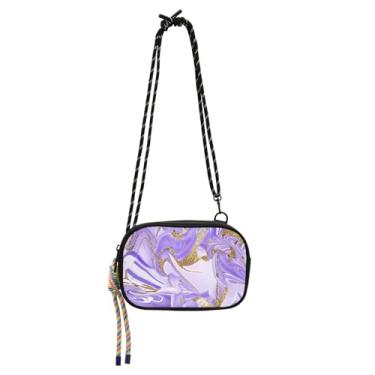 Imagem de ODAWA Mini bolsa lateral para meninas adolescentes com desenho animado fofo Pandas azul claro com alça de corda ajustável, bolsa transversal masculina, Mármore lavanda dourado, One Size