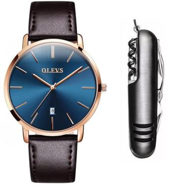 Imagem de Relógio Masculino Casual Dourado De Luxo + Acessório - OLEVS