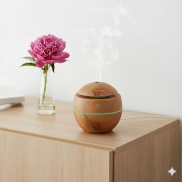 Imagem de Umidificador e Difusor de Aromas Ultrassônico - Design Amadeirado Elegante, Aromaterapia, LED, Silencioso para Quarto e Escritório
