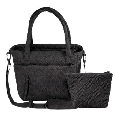 Imagem de GVCELS Bolsa feminina leve e fofa, com compartimentos, bolsa de ombro, bolsa de ombro acolchoada para viagens, trabalho, academia, loja - preta