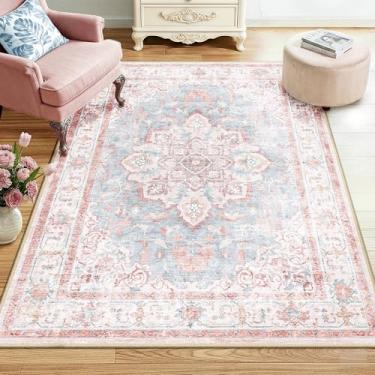 Imagem de CAPALOCA Tapetes laváveis à máquina, tapete de berçário, 10 x 15 cm, fofo, antiderrapante, repelente de água, estampa macia para quarto, decoração interna, sala de jogos, rosa, azul