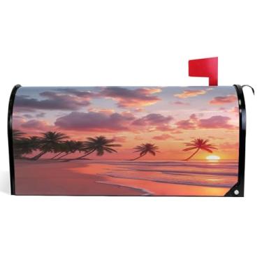 Imagem de Capas magnéticas decorativas para caixa de correio de vinil envoltórios de caixa de correio de casa de fazenda decorações de caixa de correio ao ar livre praia tropical pôr do sol tamanho padrão 52,6