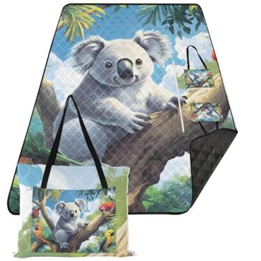 Imagem de TSENQUE Coalas Papagaios Tropical Árvore Bonito Sem Areia Cobertor de Praia Impermeável, Estampa Cobertor de Camping para Grama Bonito Tapete de Piquenique Dobrável, 203 cm x 152 cm