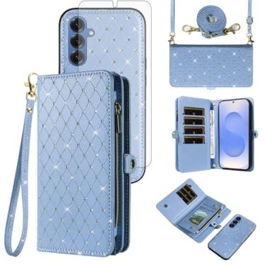 Imagem de Capa de celular para Samsung Galaxy S25 5G carteira com zíper destacável com protetor de tela alça transversal alça flip glitter compartimento para cartão S 25 25S 25 25S 25S SM-S931U mulheres homens