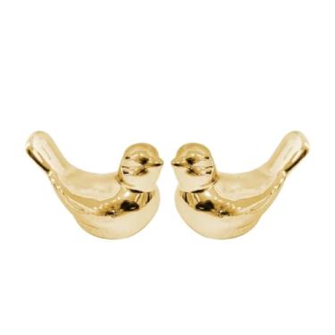 Imagem de Enfeite Casal de Passarinhos Decoração Porcelana Pequeno Dourado Rose Prata Objeto Decorativo Rack Sala(Dourado,4 unidades)