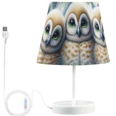 Imagem de TSENQUE Candeeiros de mesa com coruja floral, pássaros do amor, USB, lâmpadas de cabeceira LED brilhantes modernas para mesinhas noturnas, lâmpadas reguláveis para quarto de crianças estéticas