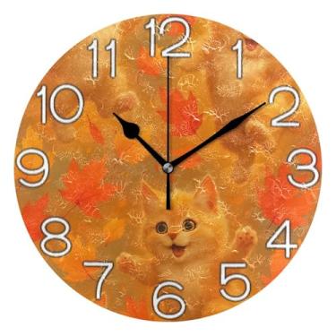 Imagem de GAIGEO Relógio de parede analógico decorativo relógio de cozinha rústico operado a bateria, decoração de parede retrô moderna art deco gato laranja vibrante outono, 25 cm, ponteiros pretos