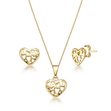 Imagem de Kit Conjunto Colar Brinco Pingente Joias Folheada a Ouro 18k - Couti