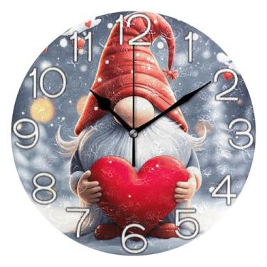 Imagem de Relógio de parede analógico decorativo relógio de cozinha rústico estético silencioso sem tique-taque, decoração moderna de meados do século, arte fofa gnomo vermelho neve inverno, 25 cm, ponteiros