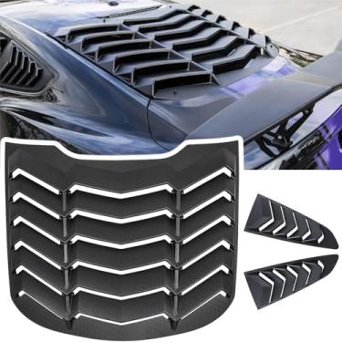 Imagem de Yoursme Persianas de janela traseira + lateral para Ford Mustang 2015 2016 2017 2018 2019 2020 2021 2022 2023 Capa de chuva para para-brisa GT Lambo estilo ABS (preto fosco)