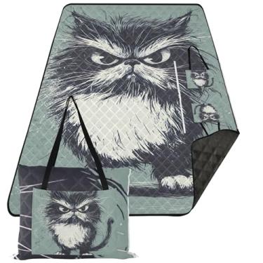 Imagem de TSENQUE Manta de praia de gato engraçado irritado sem areia impermeável, estampa infantil tapete de acampamento para grama cobertor de piquenique fofo, dobrável, 203 x 152 cm