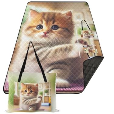 Imagem de TSENQUE Cute Kitten Yoga Cat Acessórios de Piquenique Tapete de Praia Dobrável Impermeável À Prova de Areia Grande Tapete de grama para acampamento ao ar livre 299 cm x 203 cm
