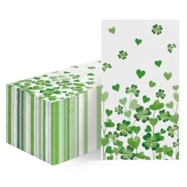 Imagem de Horaldaily 100 guardanapos decorativos de papel descartáveis para convidados do dia de São Patrício, toalha de mão de coração de trevo verde para festa, almoço, jantar, cozinha, decoração de banheiro