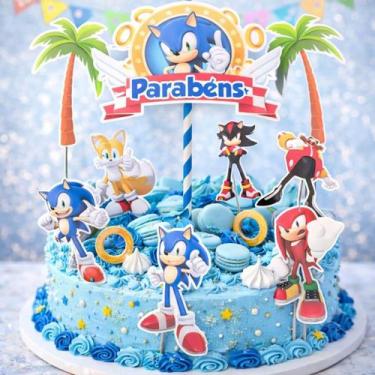 Imagem de Topo De Bolo Sonic Decoração Festa Aniversário 9pcs Topper - Shop da C