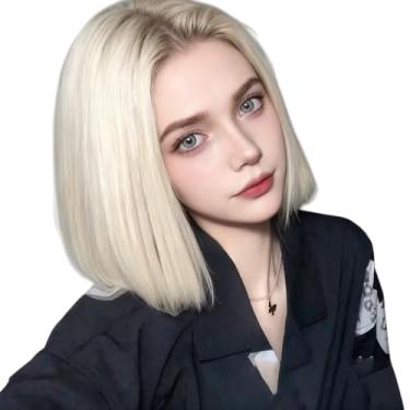 Imagem de Peruca reta de 30,5 cm com franja arejada de cor clara acessórios elegantes - Fibra sintética resistente ao calor, natural, confortável e fácil de manter