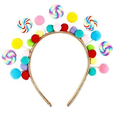 Imagem de Cohortstar 1 faixa de cabeça de doces, faixa de cabelo doce pirulito, tiara de princesa, laço de pompom colorido, acessórios de cabelo de Natal, presente de fantasia (azul)