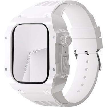 Imagem de AEHON Pulseira de borracha esportiva transparente transparente com flúor, para Apple Watch 8, 7, 6, 5, 4 SE, 44 mm, 45 mm, ultra 49 mm, capa de cristal de policarbonato rígido, acessórios para relógio