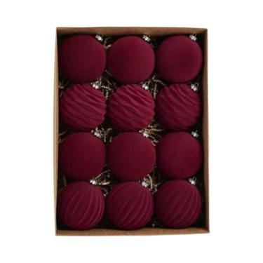 Imagem de Bolas De Natal De Veludo Flocado 12 Peças Ornamentos Decorativos De Pl