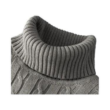 Imagem de Suéter Masculino De Gola Alta Slim Fit, Pulôver Tricotado Casual, Quen