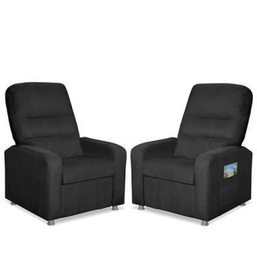 Imagem de Kit 02 Poltrona Do Papai Reclinável Confortável Suede Preto - Sonho da