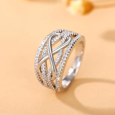 Imagem de Anéis de noivado de cobre banhado a ouro branco com zircônia cúbica elegantes minimalistas alianças de noivado de casamento alianças de compromisso, festas noturnas, presentes de dia dos namorados