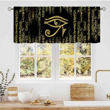 Imagem de TKUYO Saia egípcia, hieróglifos do antigo Egito Antigo, Olho de Hórus, olho de Hórus, retrô, preto, dourado, varão, bolso pequeno, cortinas para janela, para café, sala de estar, quarto, armário